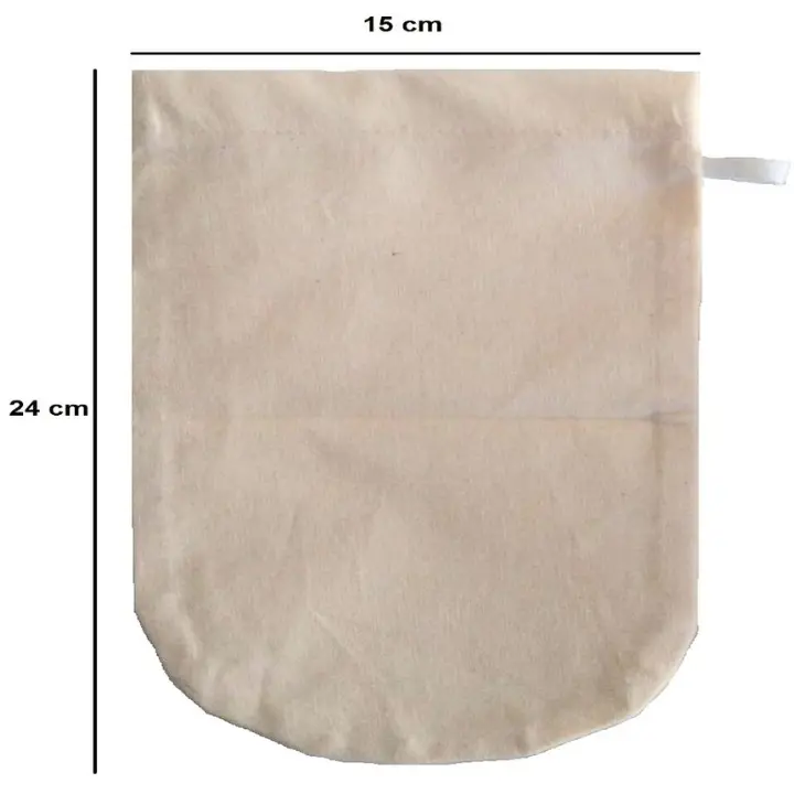 Bolsa o filtro reutilizable hecho en 100% algodón para leche vegetal u otros usos.