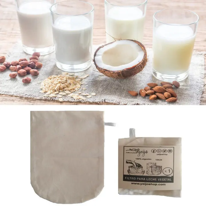 Bolsa o filtro reutilizable hecho en 100% algodón para leche vegetal u otros usos.
