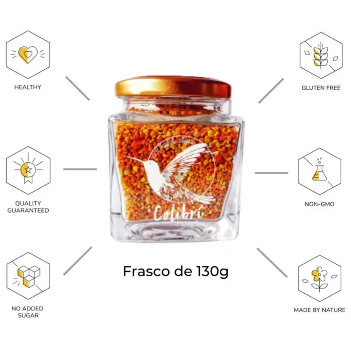 Frasco en vidrio de 130g de Polen Floral marca Colibri Honey Bee