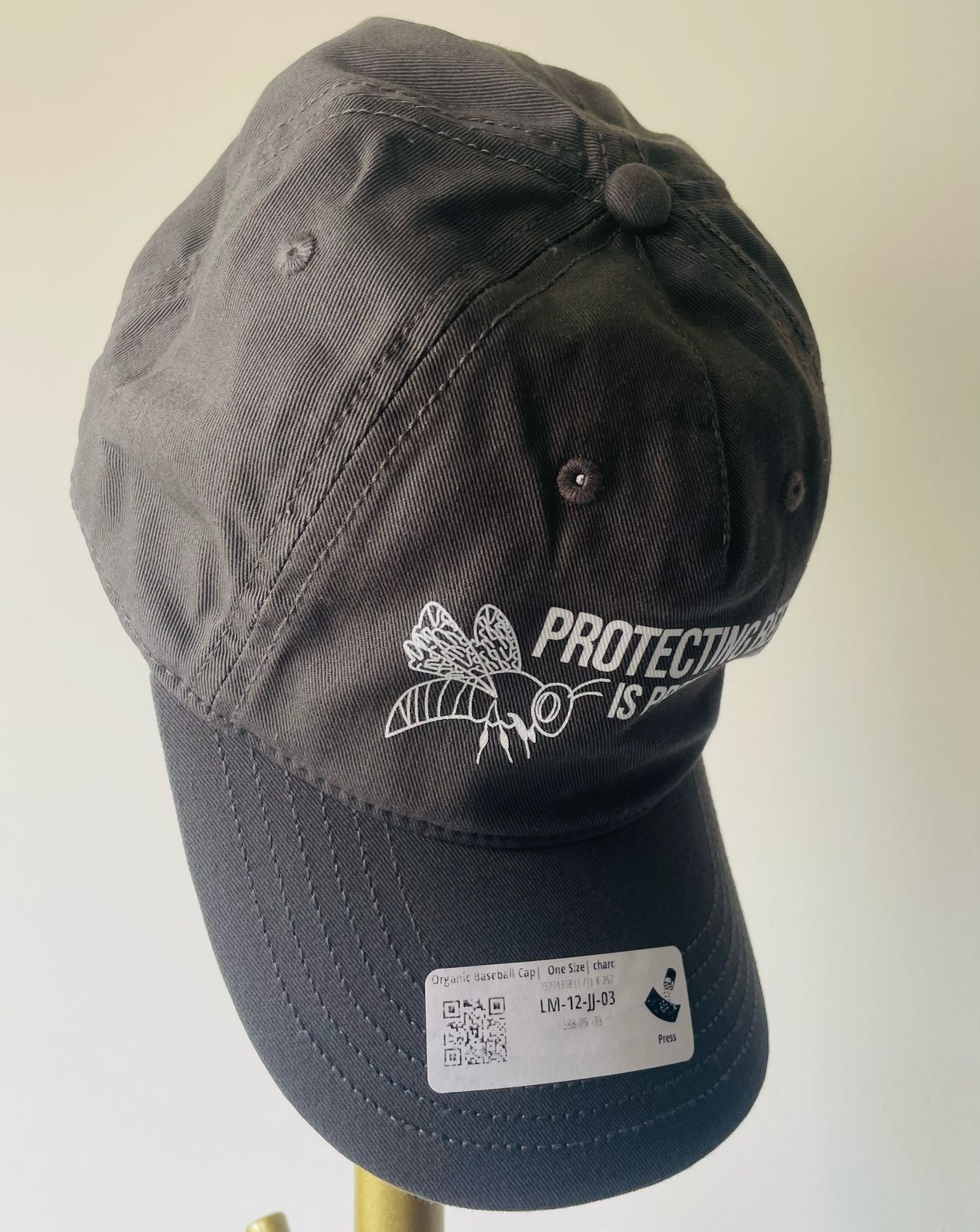 Vista lateral gorra orgánica gris edición limitada