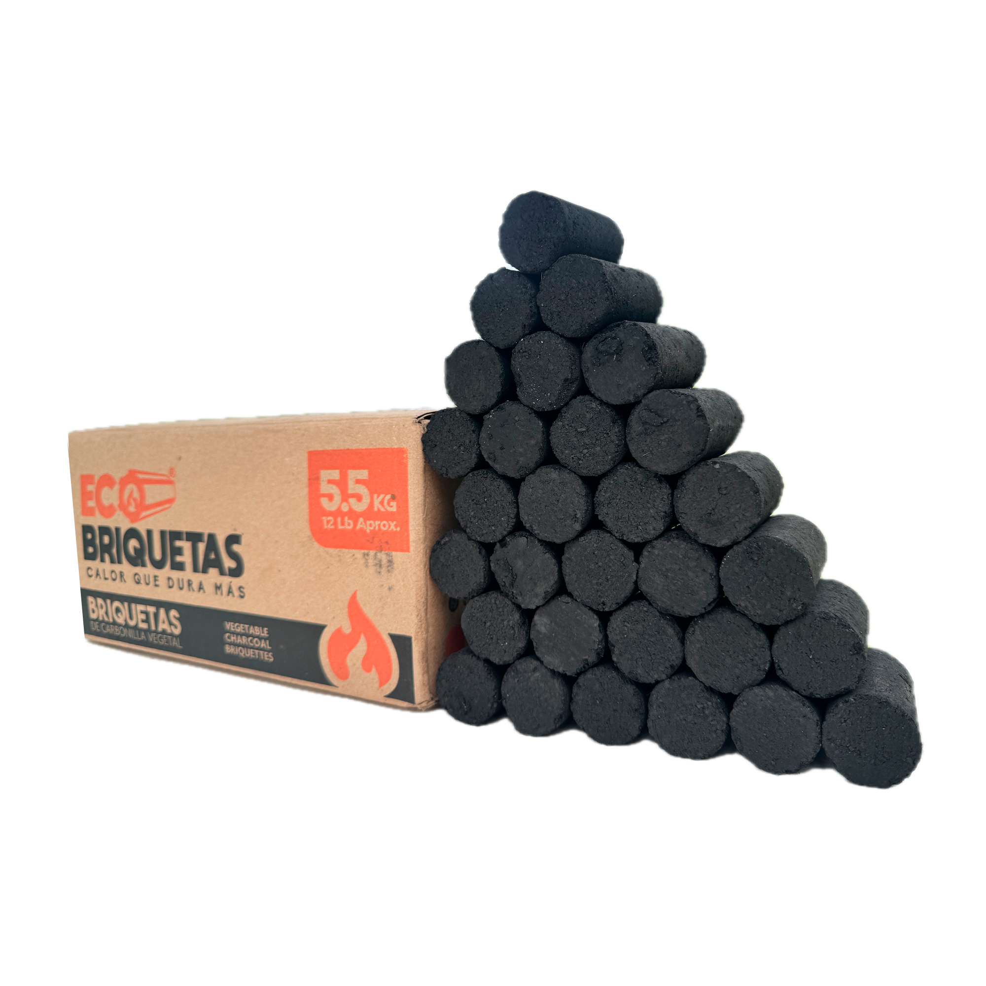 Caja de 5,5 kg de briquetas en forma de cilindro, ideales para el barril o la parrilla. - Imagen 2