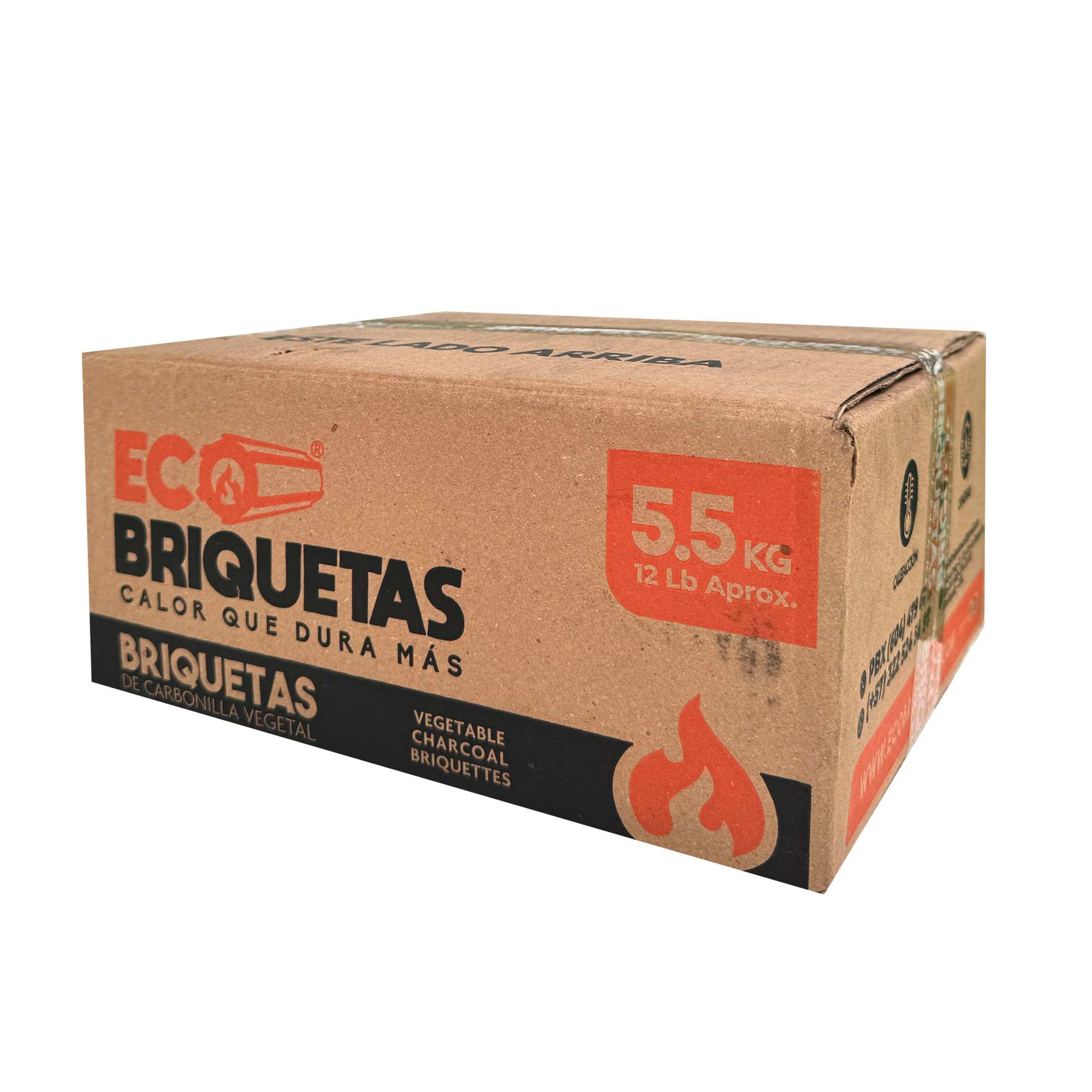 Caja de 5,5 kg de briquetas en forma de cilindro, ideales para el barril o la parrilla.