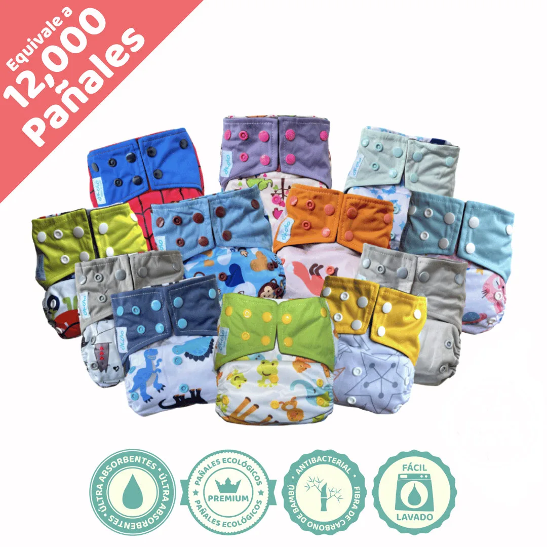 Combo Básico x12 de pañales ecológicos reutilizables de bambú Okolo