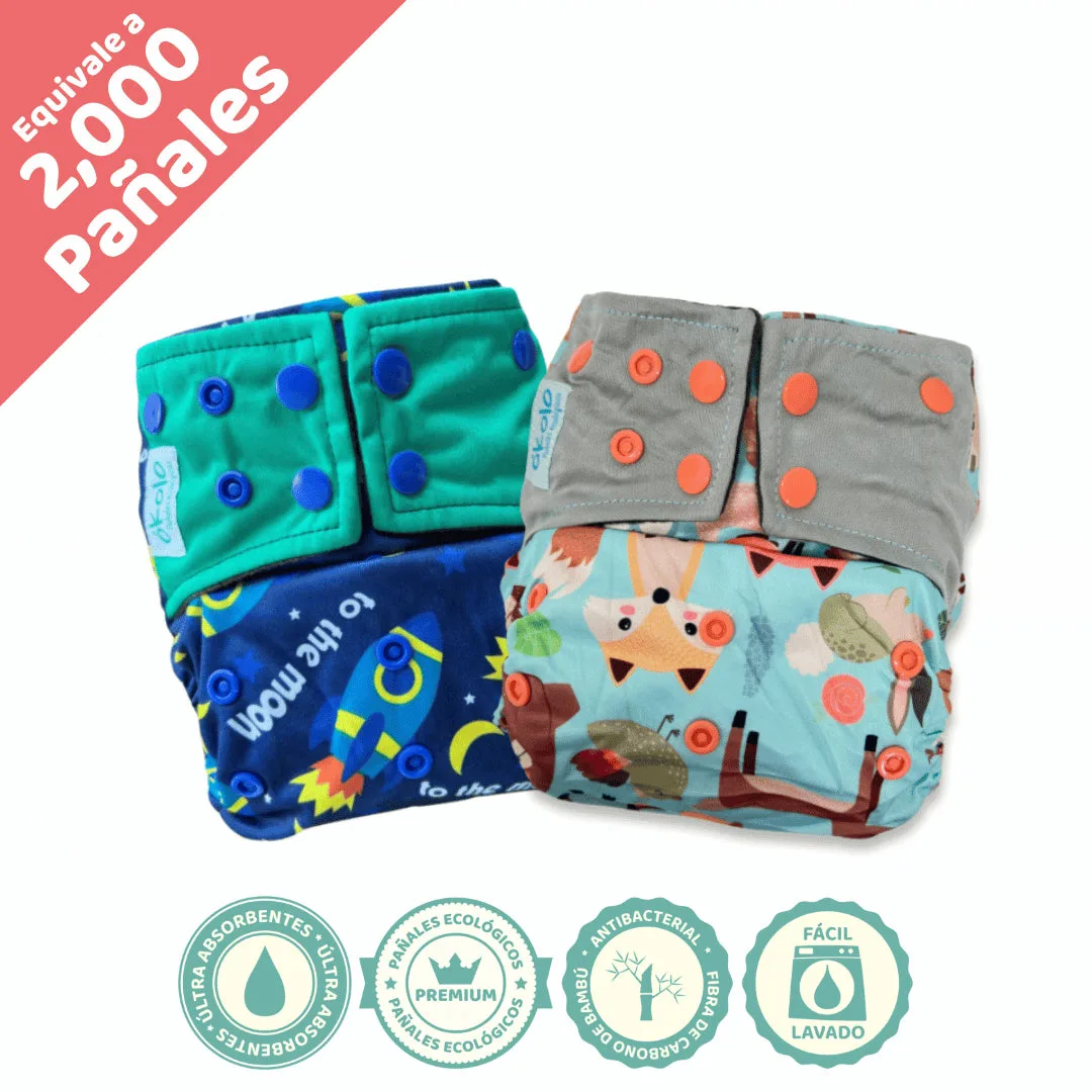 Combo Básico x2 de pañales ecológicos reutilizables de bambú Okolo