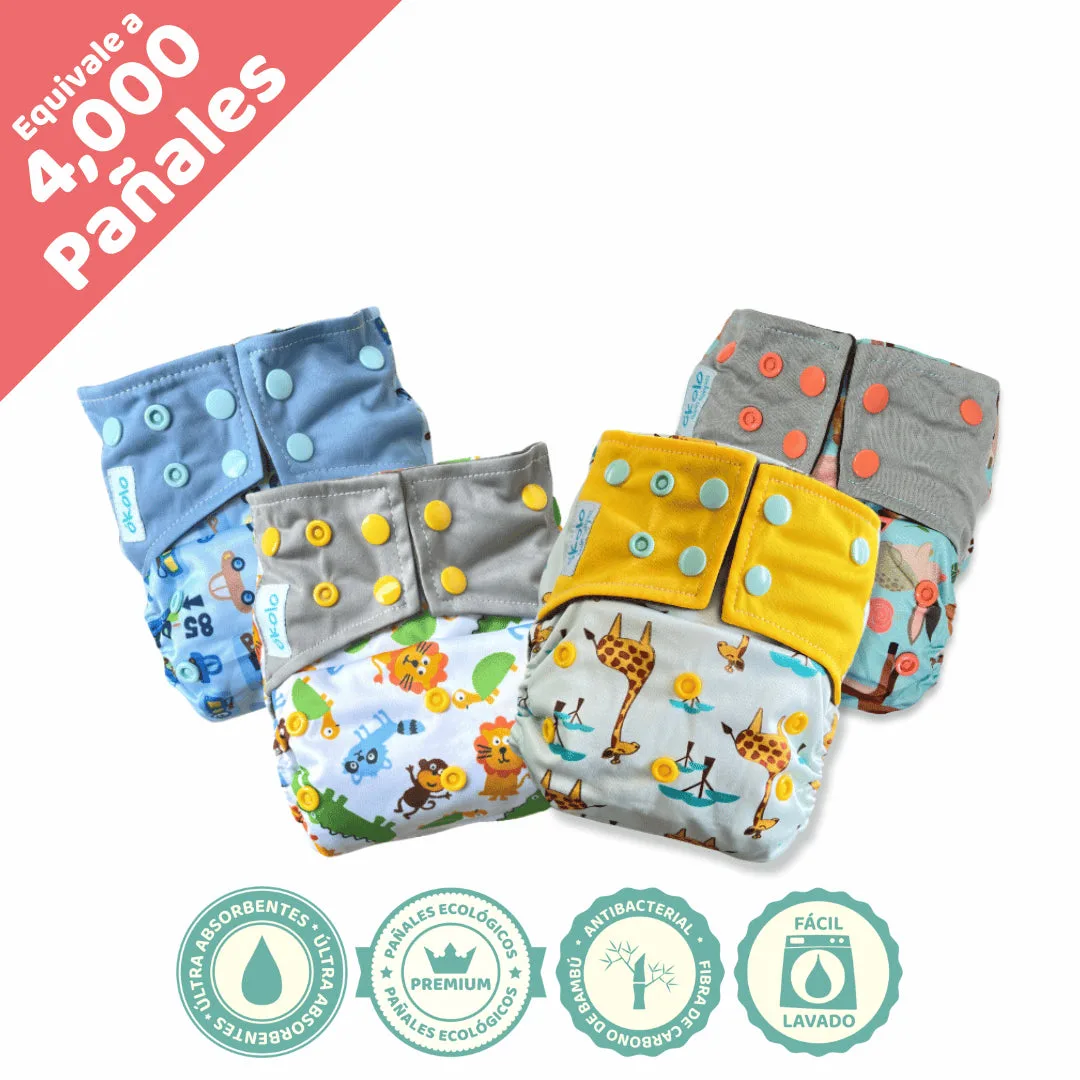 Combo Básico x4 de pañales ecológicos reutilizables de bambú Okolo