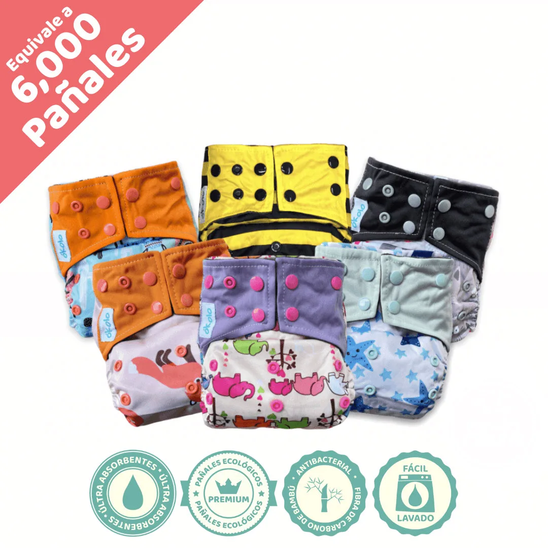 Combo Básico x6 de pañales ecológicos reutilizables de bambú Okolo