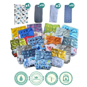 Combo Ideal x15 de pañales ecológicos reutilizables de bambú Okolo