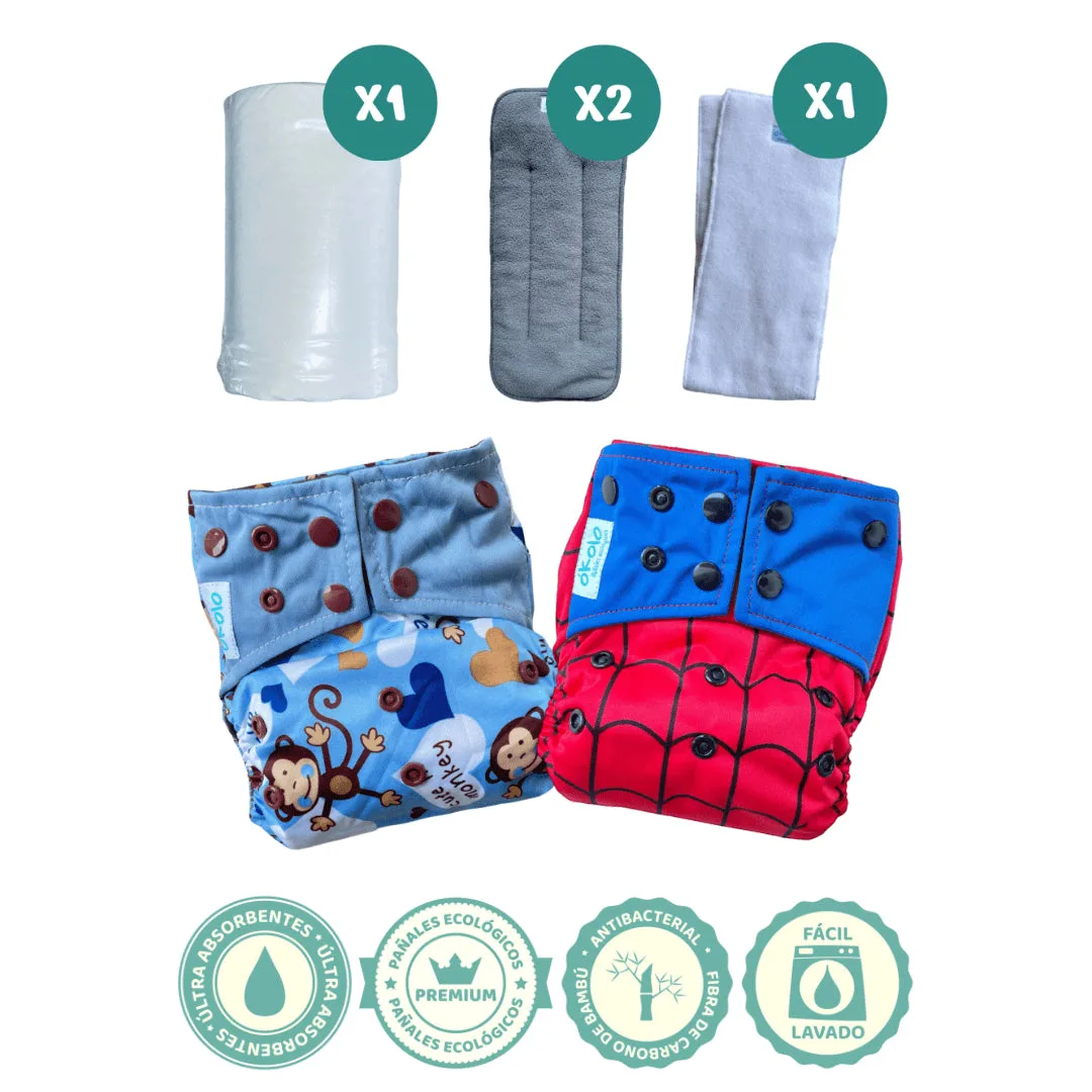 Combo Primerizos x2 de pañales ecológicos reutilizables de bambú Okolo