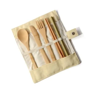 Kit de cubiertos de bambú reutilizables con estuche de tela