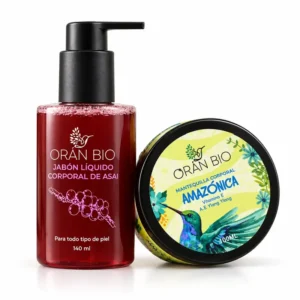 Kit de cuidado corporal Orán Bio: jabón líquido corporal de asaí 140 ml y mantequilla corporal Amazónica 100 ml