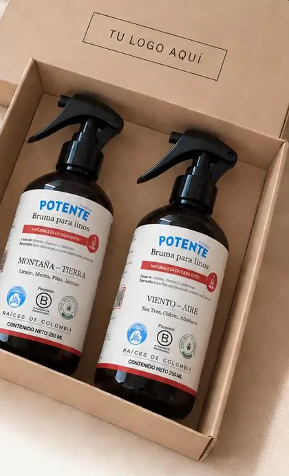 Kit Raíces de Colombia de Potente: caja kraft con dos brumas para ambientes de 250 ml