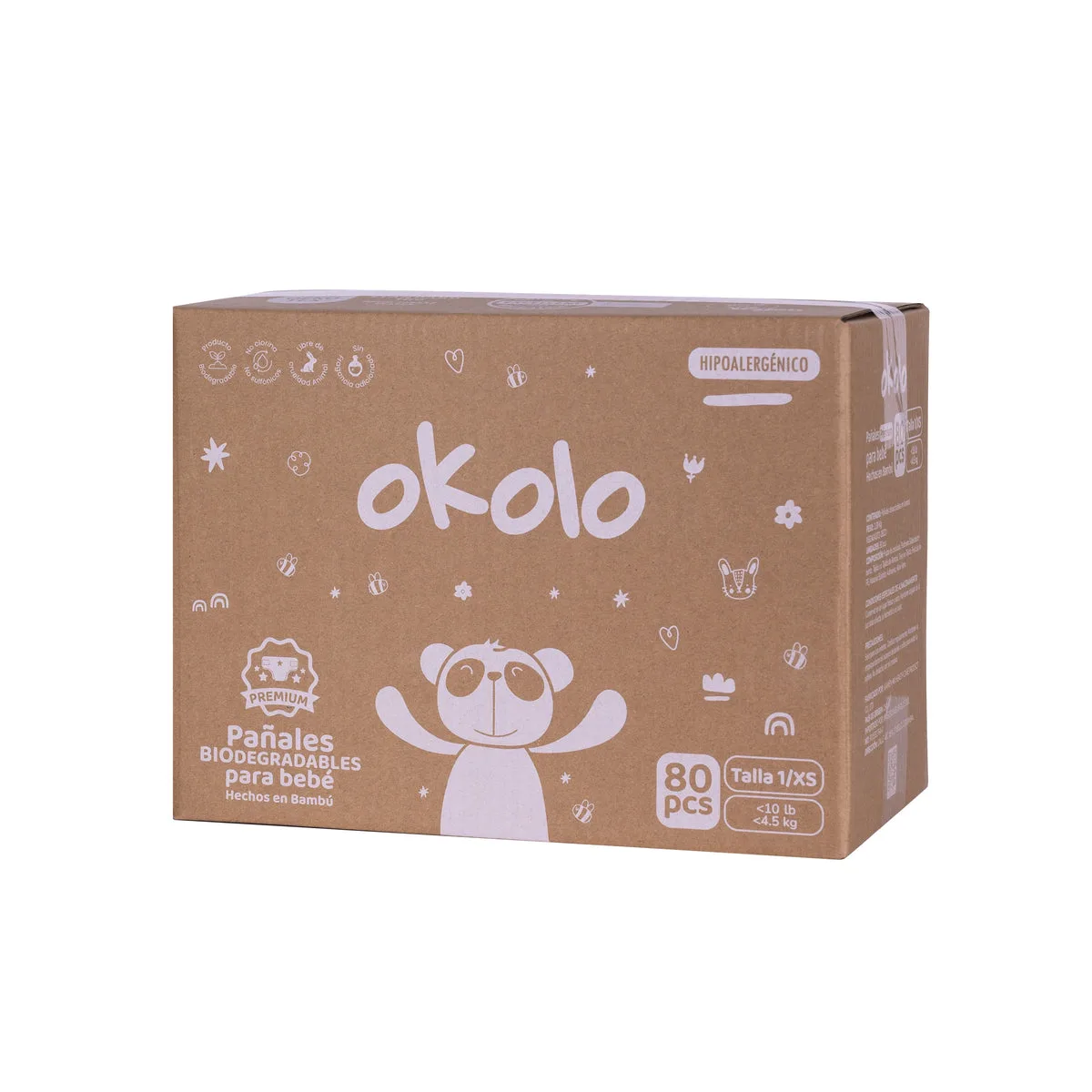 Pañales desechables biodegradables de bambú Okolo Etapa 1 · XS (3 a 4,5 kg), 80 unidades