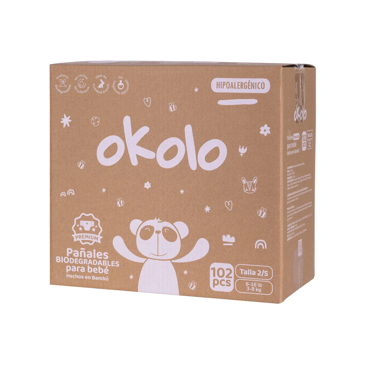 Pañales desechables biodegradables de bambú Okolo Etapa 2 · S (3 a 8 kg), 102 unidades
