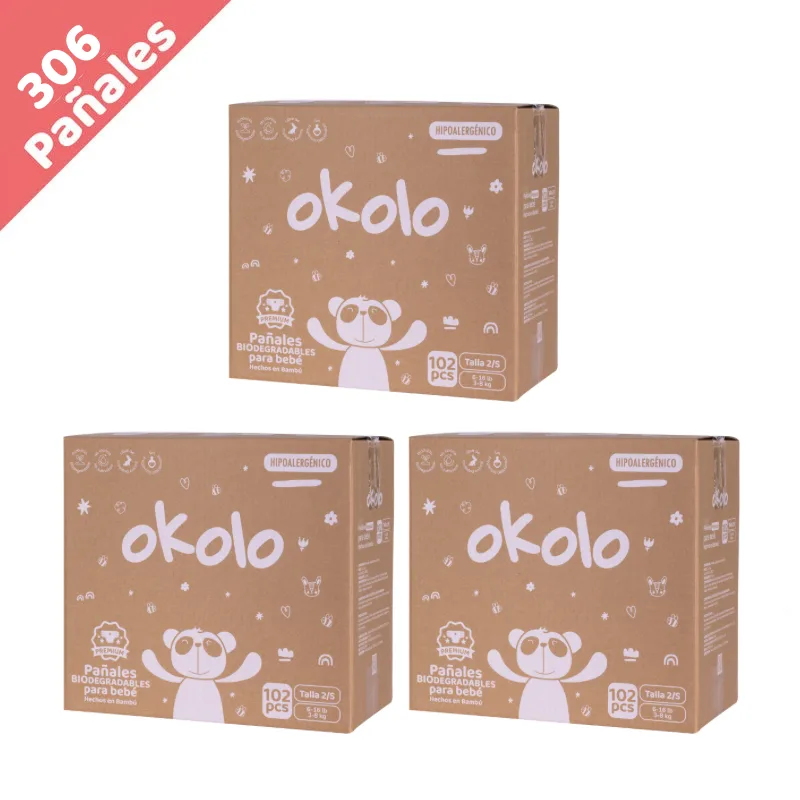 Pañales desechables biodegradables de bambú Okolo Etapa 2 · S (3 a 8 kg), 306 unidades