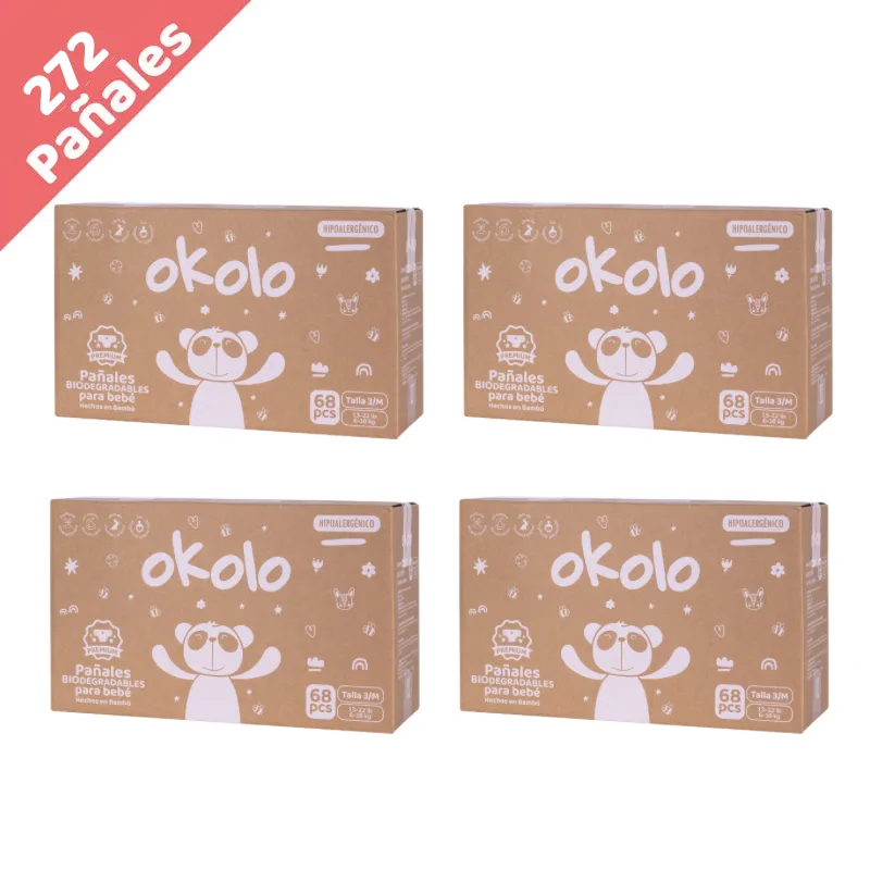 Pañales desechables biodegradables de bambú Okolo Etapa 3 · M (6 a 10 kg), 272 unidades