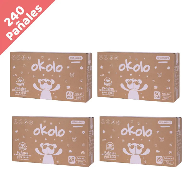 Pañales desechables biodegradables de bambú Okolo Etapa 4 · L (9 a 14 kg), 240 unidades