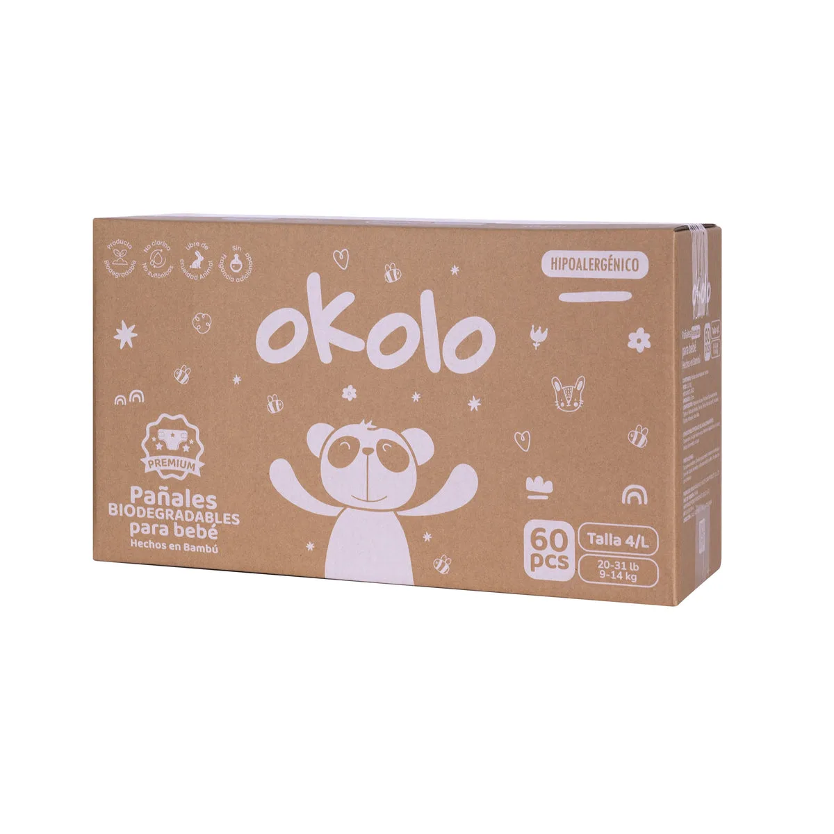 Pañales desechables biodegradables de bambú Okolo Etapa 4 · L (9 a 14 kg), 60 unidades