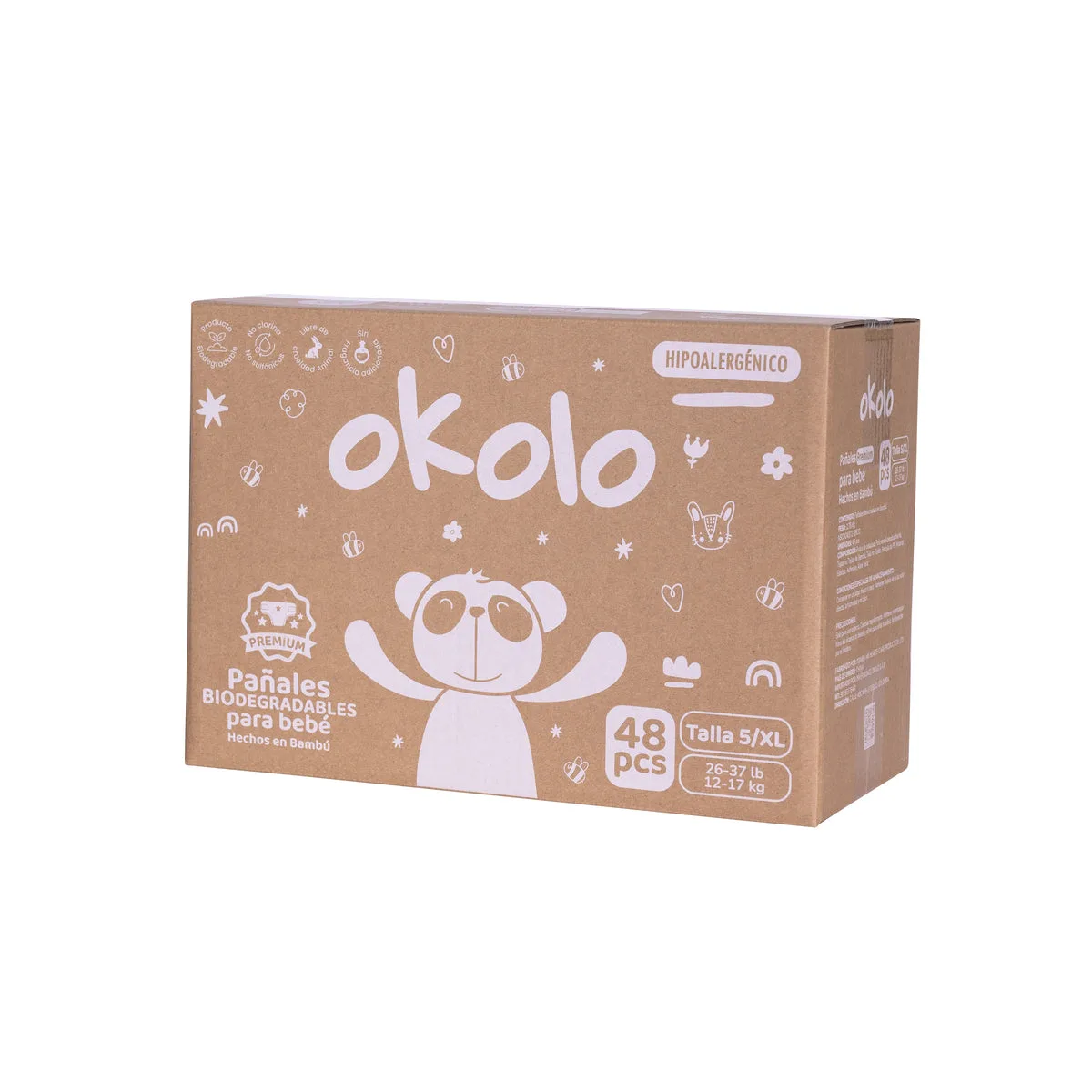 Pañales desechables biodegradables de bambú Okolo Etapa 5 · XL (12 a 17 kg), 48 unidades