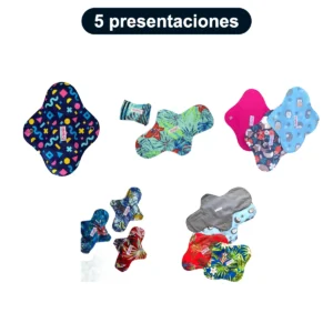 Toallas higiénicas reutilizables de tela Ramonas: unidad día, unidad noche, kit día x 4, kit noche x 4 y kit 2 día y 2 noche